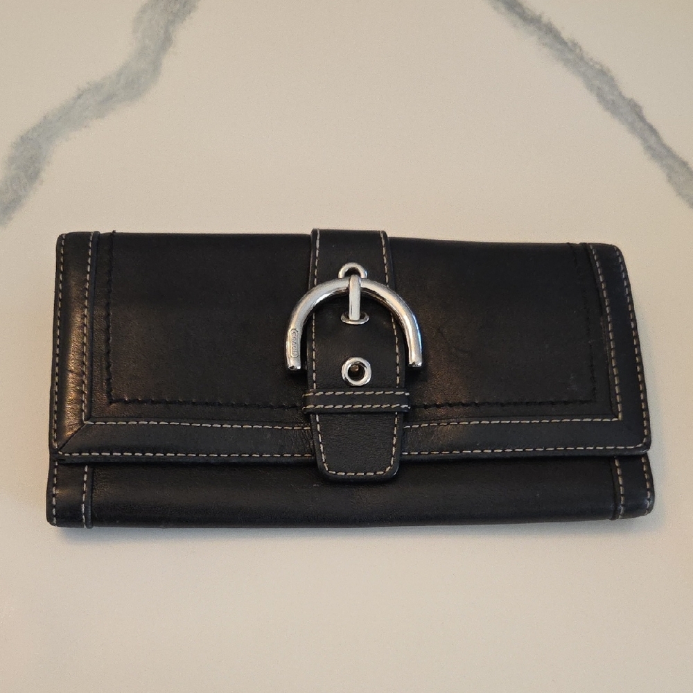 Vintage Coach Black Leather Wallet with Silver Buckle